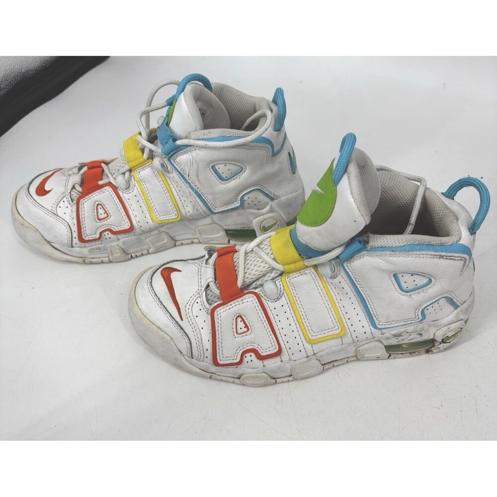 Nike Air More Uptempo GS 5.5Y FJ4624-100 White Rainbow Multi Color Kids Shoes